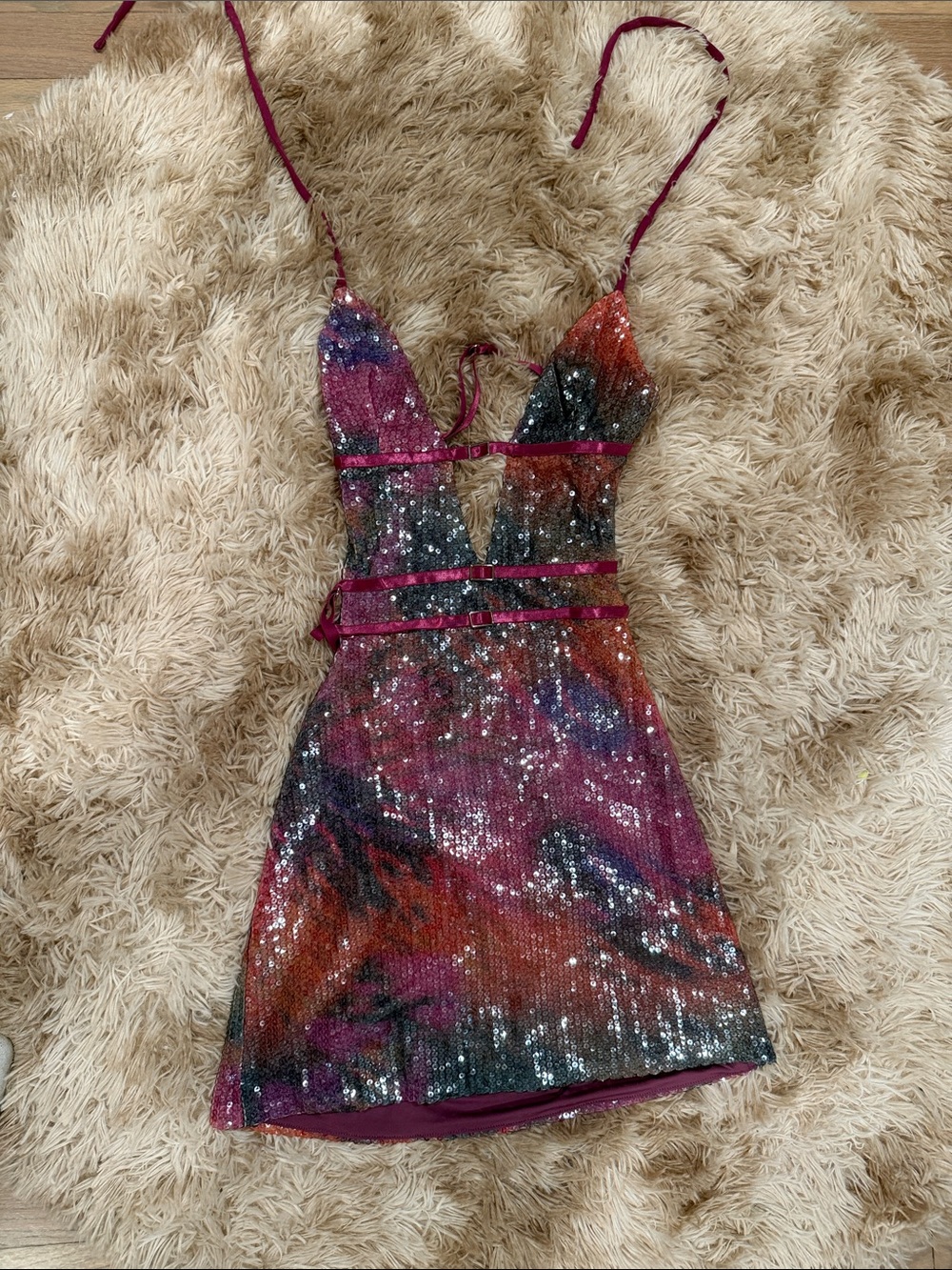 Multicolor Sequin Mini Dress with Spaghetti Straps
